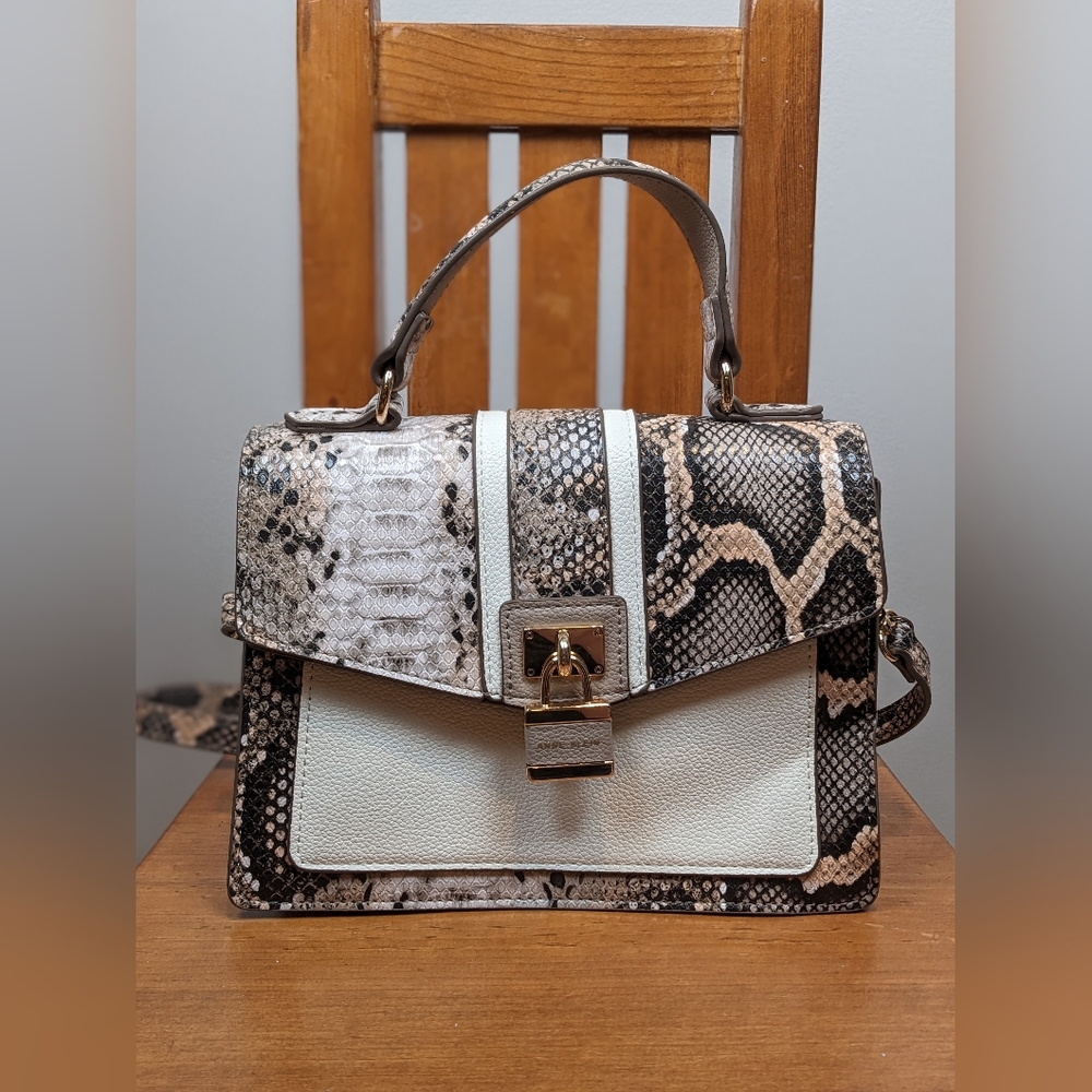 Anne Klein Snake Skin Print Tan Crossbody Handbag Purse